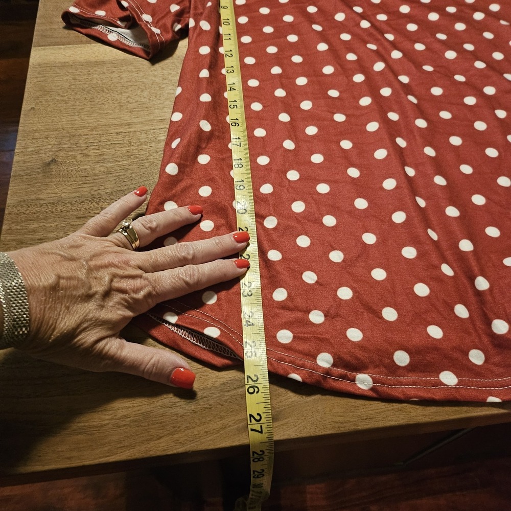 Red/White Polka Dot Shirt W Puff Sleeves, Rounded Hem. Boden Inspired - Picture 7 of 8
